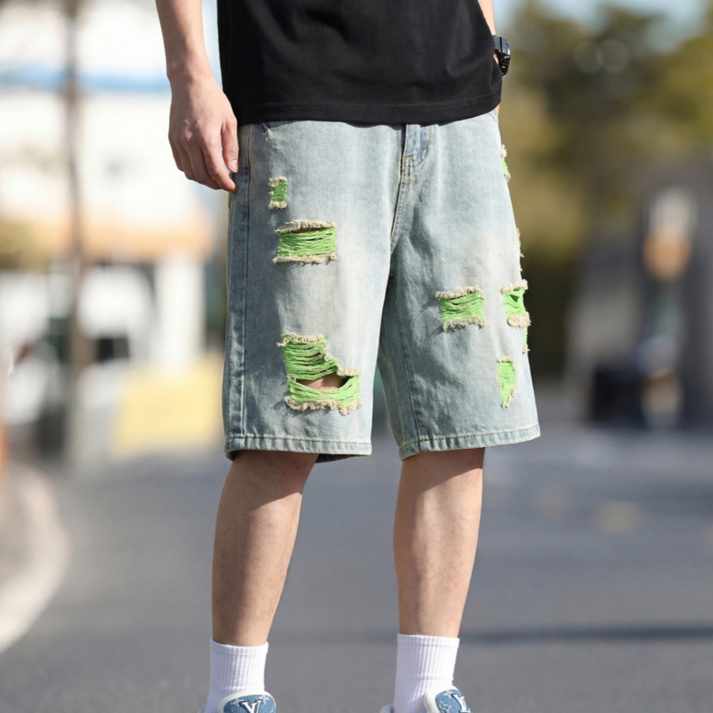 Men's Lined Ripped Denim Short - Fly Line reseña y precio