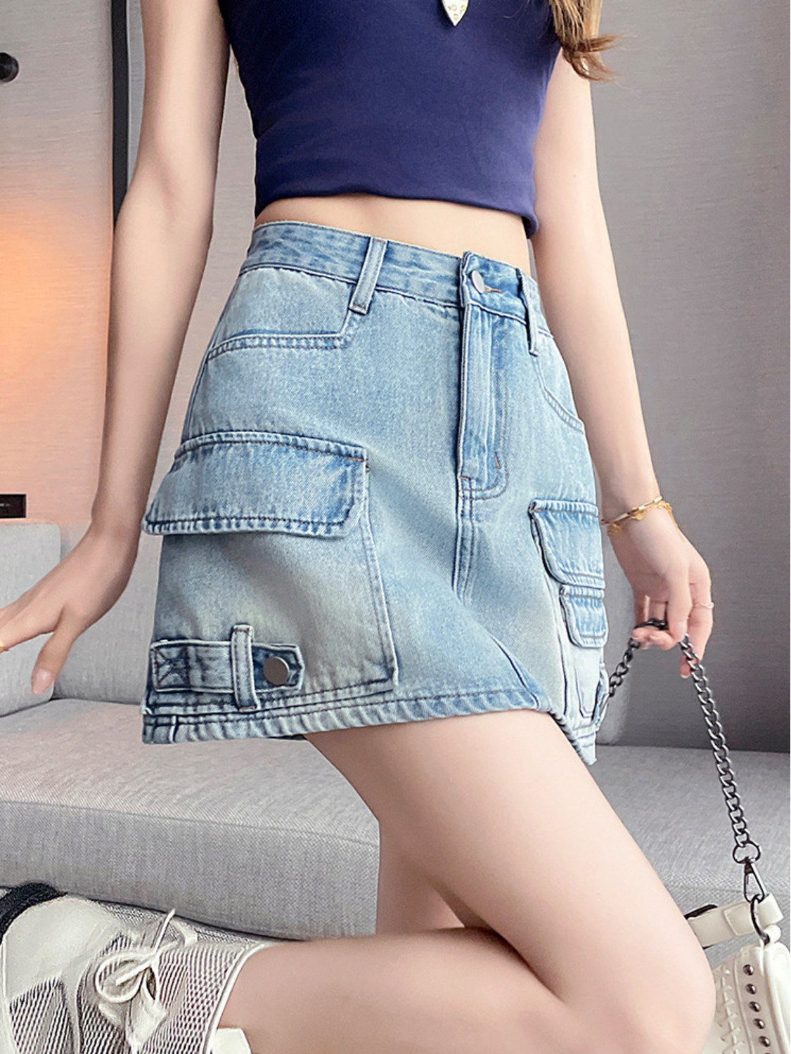 Women High Waist Cargo Denim M - Fly Line reseña y precio
